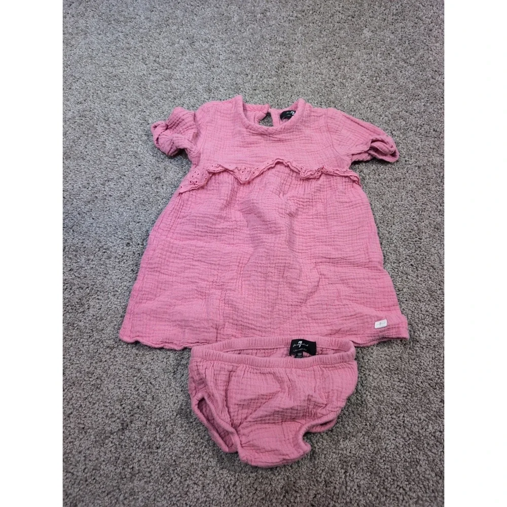 7 For All Mankind Baby‎ Pink Gauze Dress & Bloomer Set 18M Ruffled Trim